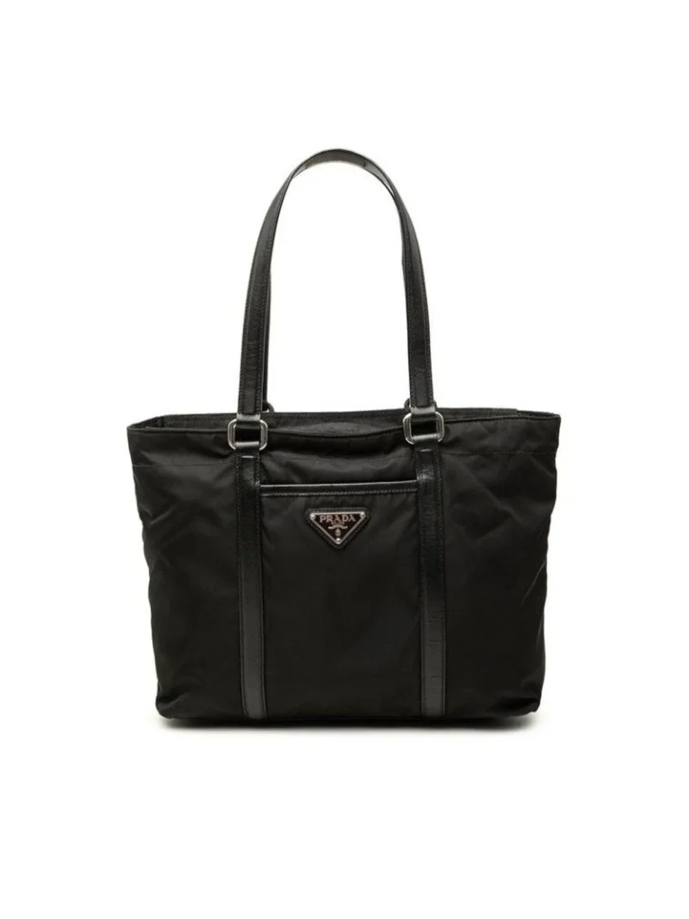 Prada Tessuto Tote Bag Black Nylon Saffiano Leather